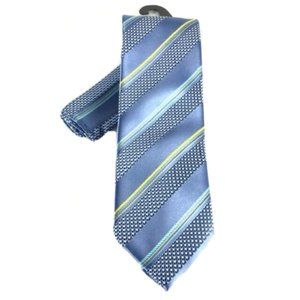 Barcelona Cravatte Men's Tie & Hanky Set Cobalt Blue Yellow Navy Teal Striped
